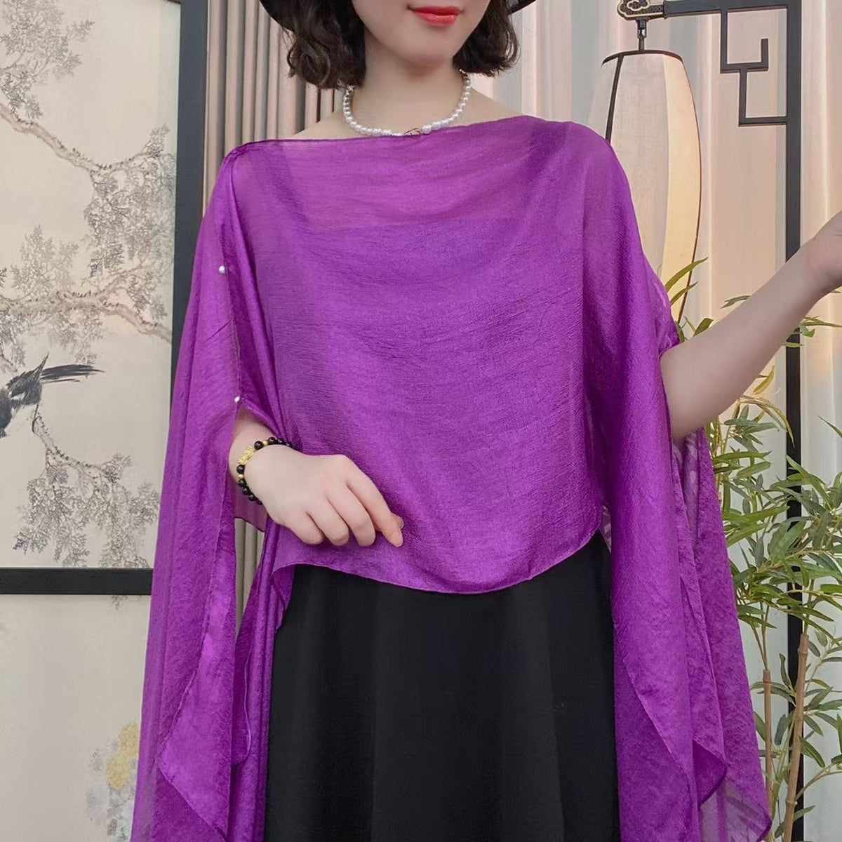 Solid Color Vacation Style Fashionable All-match Sunscreen Pullover Scarf Shawl Purple
