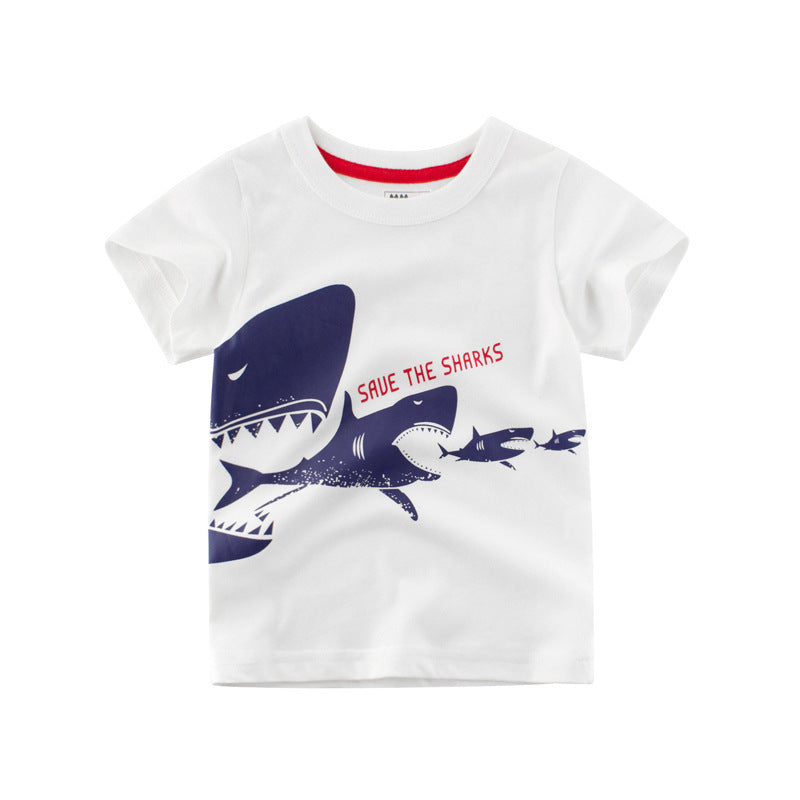 Summer Children's Wear Korean Fashion Children's Short Sleeve T-Shirt Cotton Kids Clothes Summer Boy Half Sleeve Top White