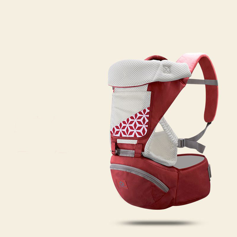 Multifunctional breathable waist stool baby carrier 3D wine red