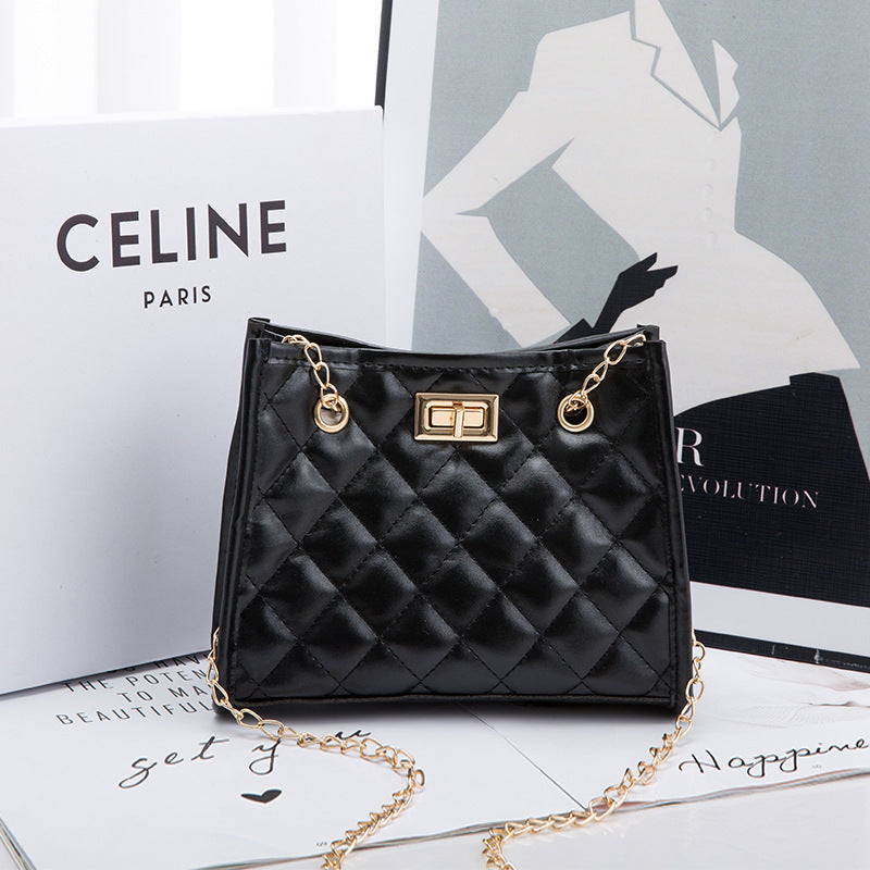 Mini Chain Shoulder Bags Rhombus Sewing Small Square Bags For Women Black