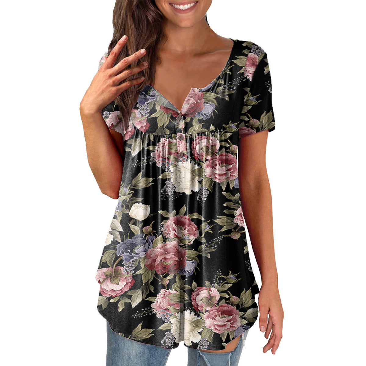 Ladies' Printed Ruffled Pullover Short Sleeve 8COLOR