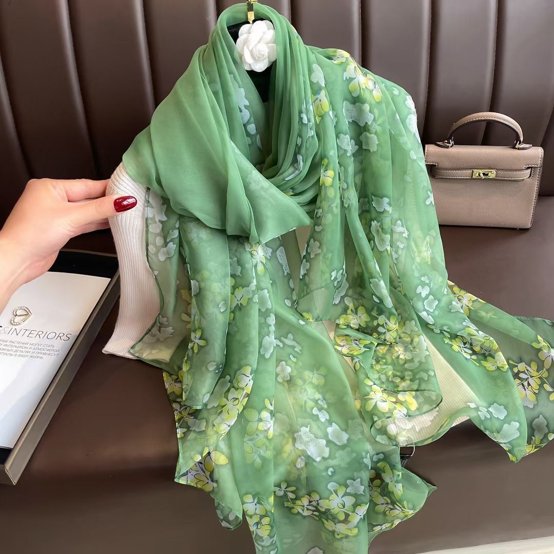 Silk All-matching Yousoft Scarf Long Elegant Scarf Green 180CMto130CM