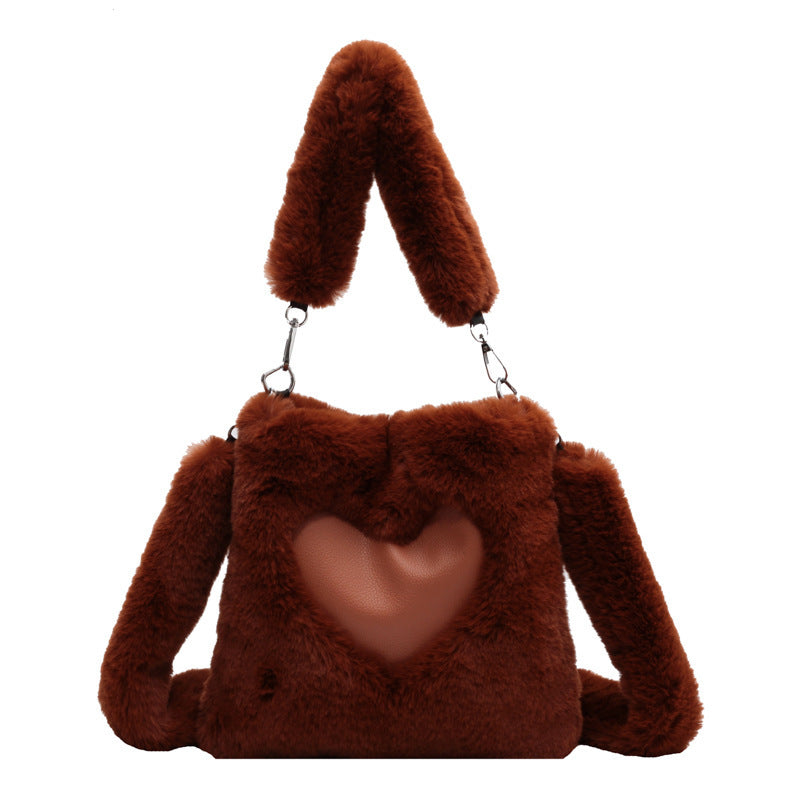 Love Handbags Winter Plush Shoulder Bags For Women Brown