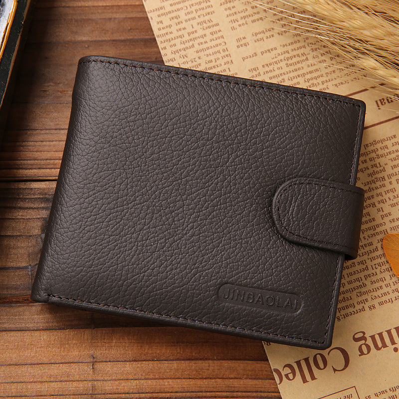 Men's Short Genuine Leather Vintage Zipper Buckle Wallet Brown