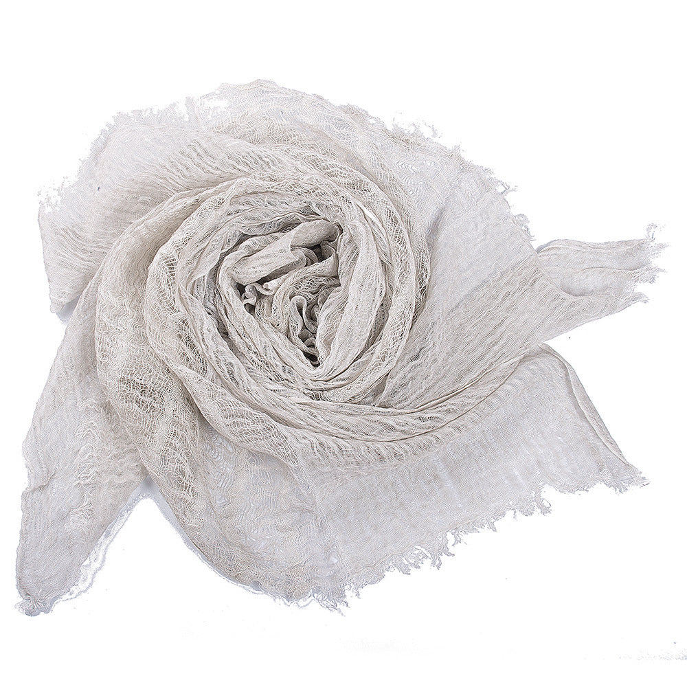 Solid Color Linen Scarf Retro Style Tassel Shawl For Women White 190x80cm