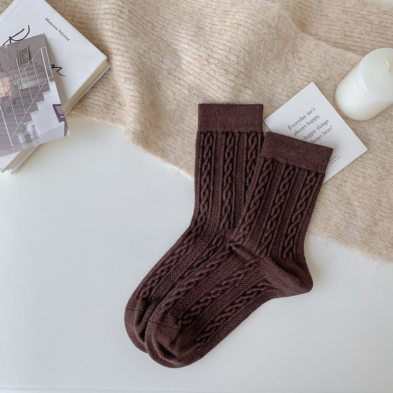 Women's Socks Japanese Style Knitting Twist Coffee Free Size