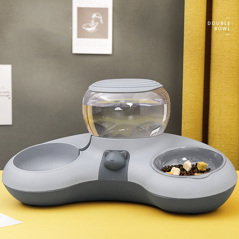 Crescent Automatic Drinking Water And Feeding Double Bowl Grey