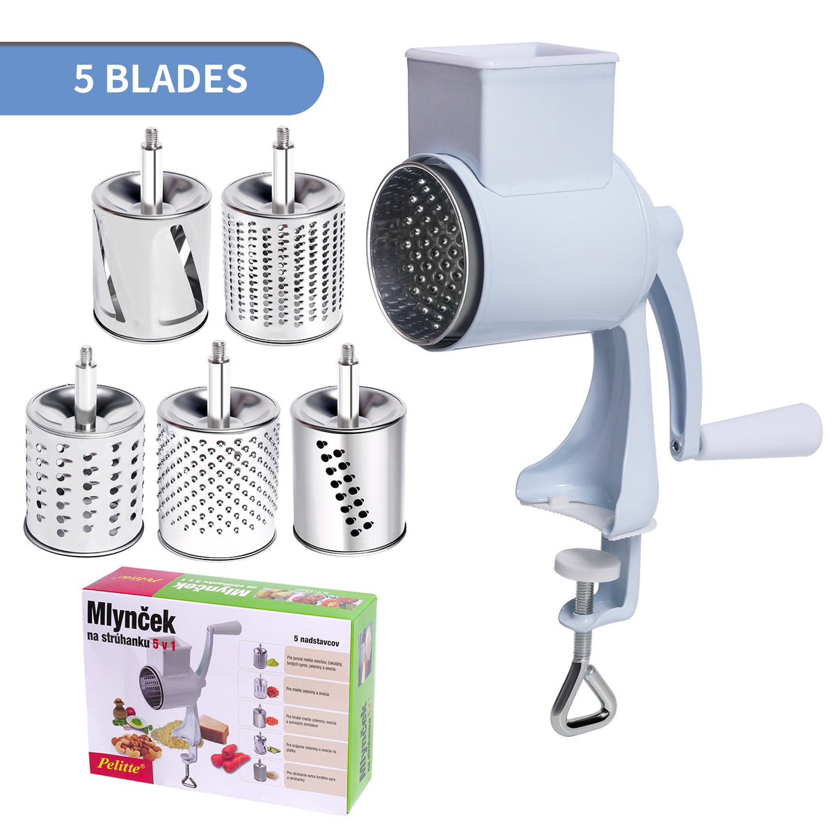 Hand-cranked Peanut Grinder Cheese Shredded Nuts Grinder 160 White 5PCs Set