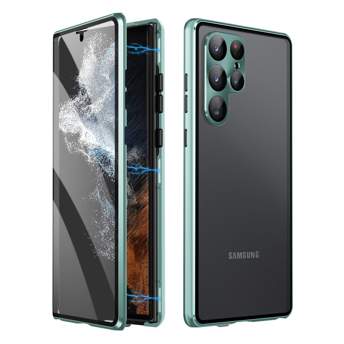 Applicable To S24Ultra Peep-proof Magnetic Mirror Universal Magnetic King Phone Case Green Samsung S21plus