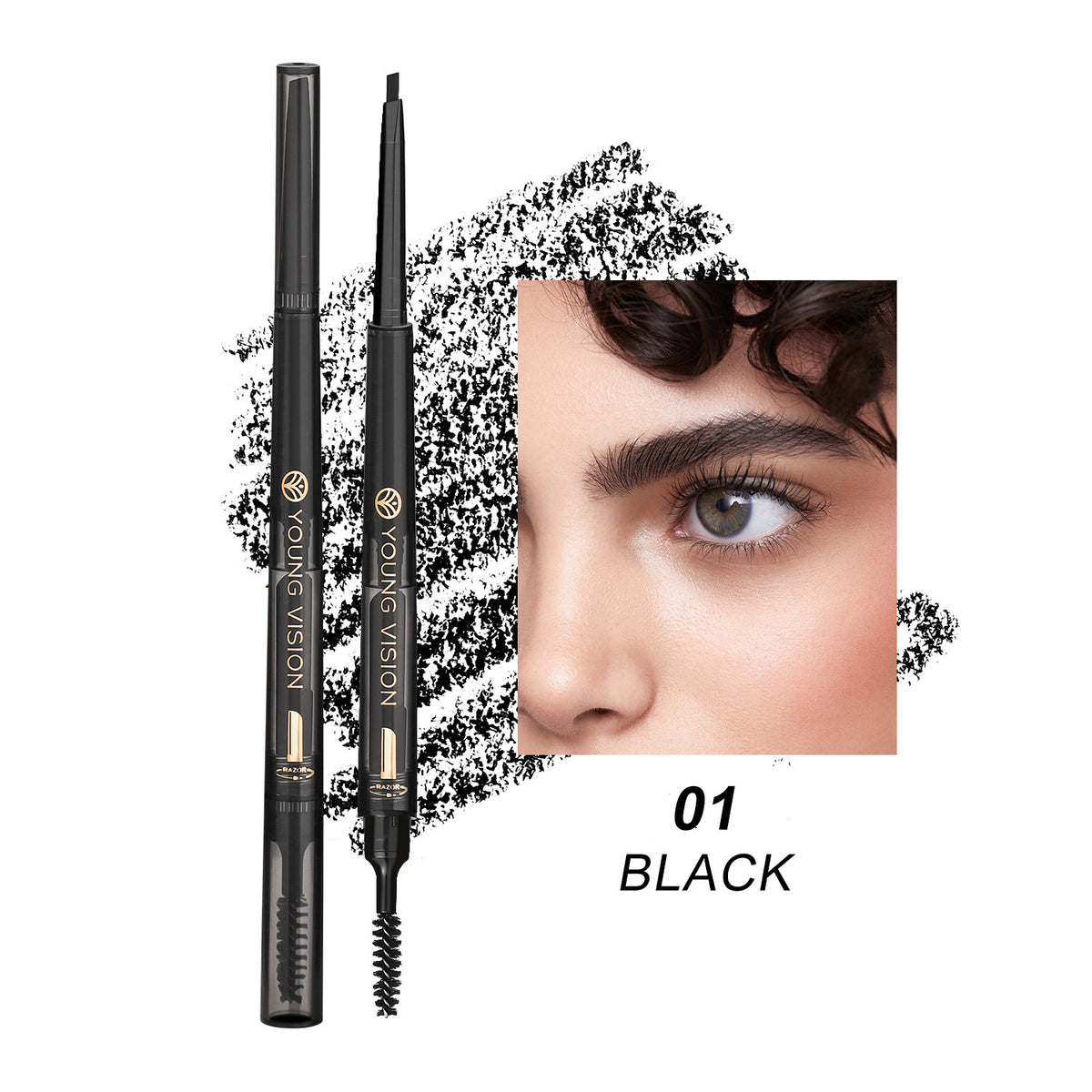 Fog Sense Three In One Eyebrow Pencil Waterproof Smear-proof 01 Color