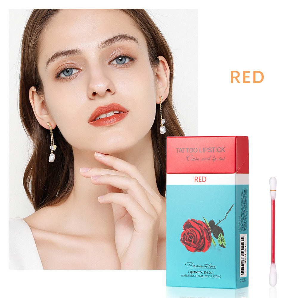 20 Pcs Set Cotton Swab Lipsticks For Outdoor Portable Lipsticks Cosmetics Waterproof Case Lasting Long Cigarette Liquid Lipstick Positive red