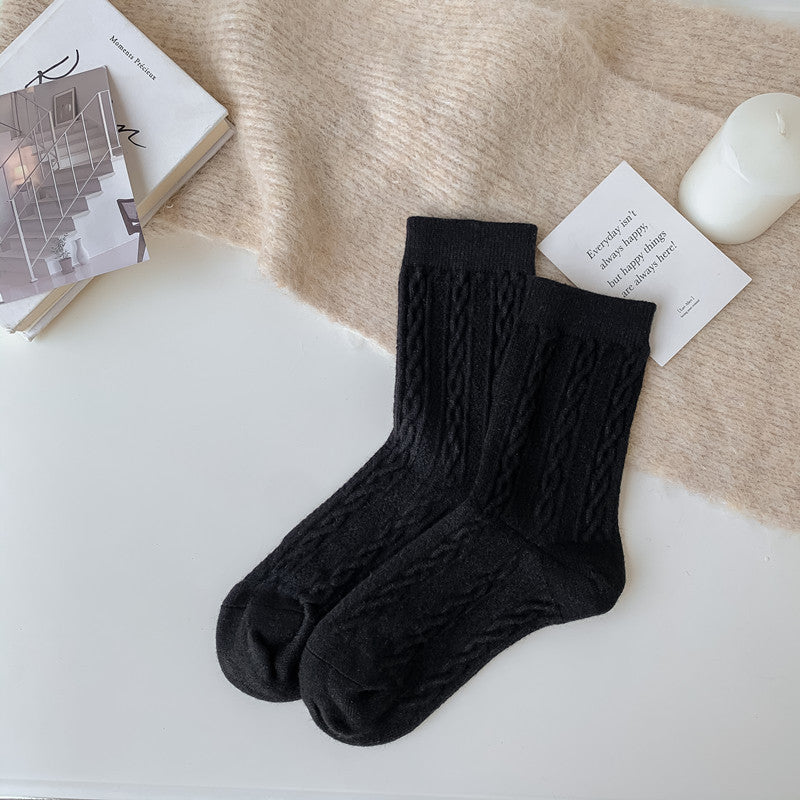 Women's Socks Japanese Style Knitting Twist Black Free Size
