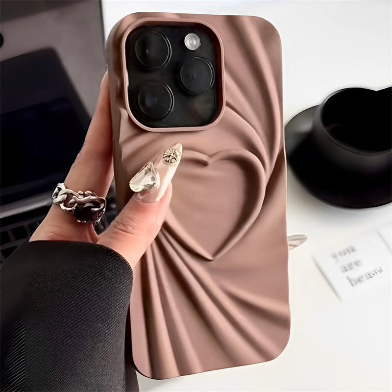 Ruffled Simple Love Phone Case Brown