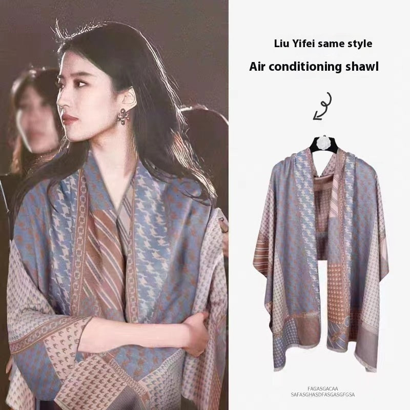 Women's Neck Warmer Office Blanket Cashmere-like Tassel Warm Scarf Blue Gray 185cm