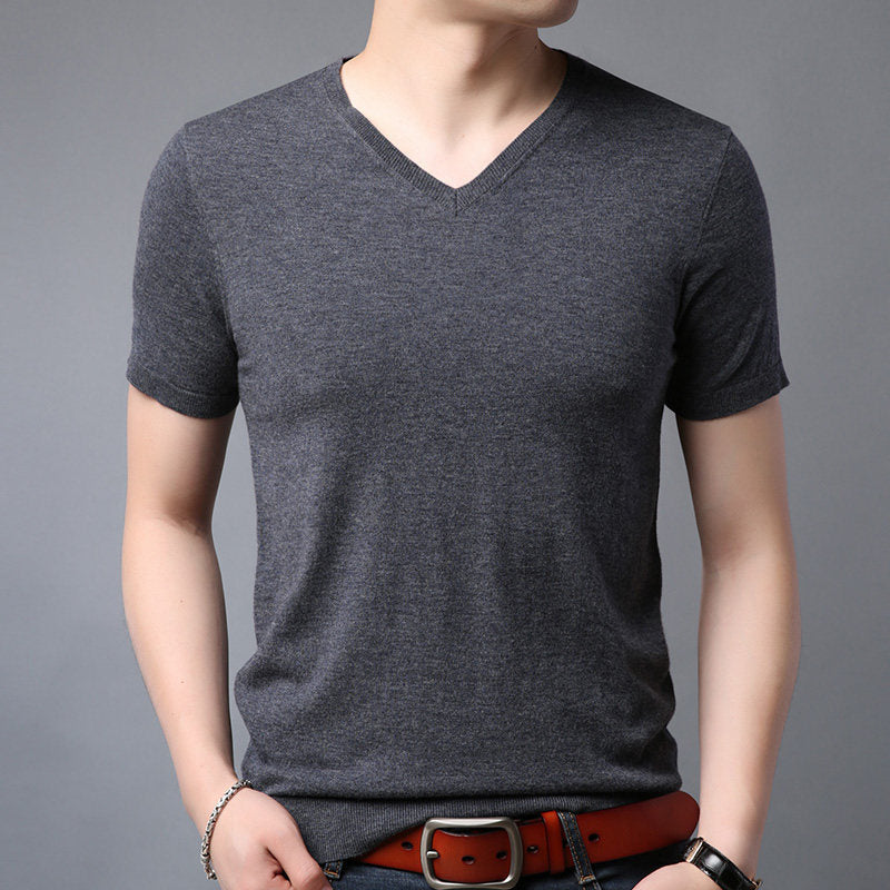 Wool Spring Short-sleeved T-shirt Men Dark Grey