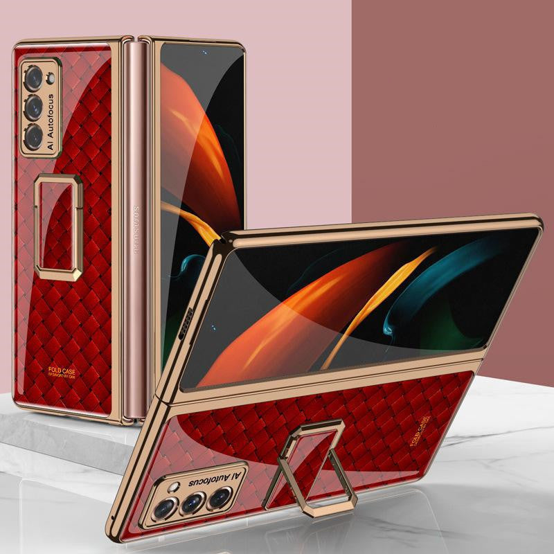 Folding Vertical Clock Phone Case Full Inclusive Personality Male Weave red pattern SM Galaxy Z Fold2