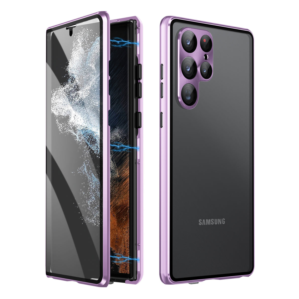 Applicable To S24Ultra Peep-proof Magnetic Mirror Universal Magnetic King Phone Case Purple Samsung S21plus