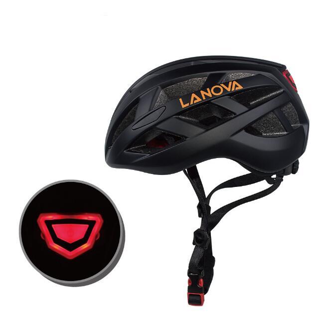 Male and female one-piece bicycle riding helmet with light Black