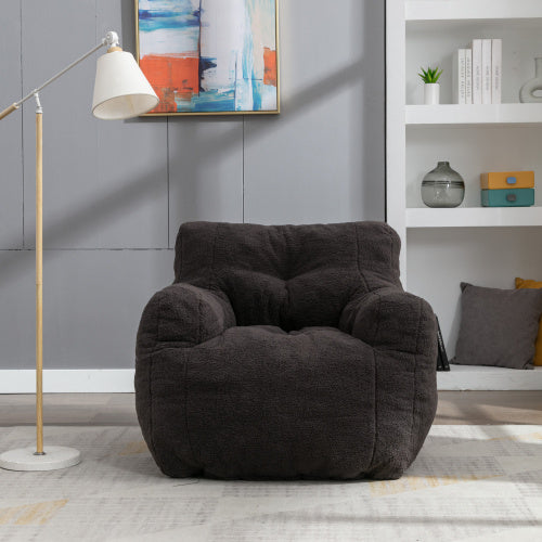 Soft Teddy Tufted Foam Bean Bag Chair Dark Gray