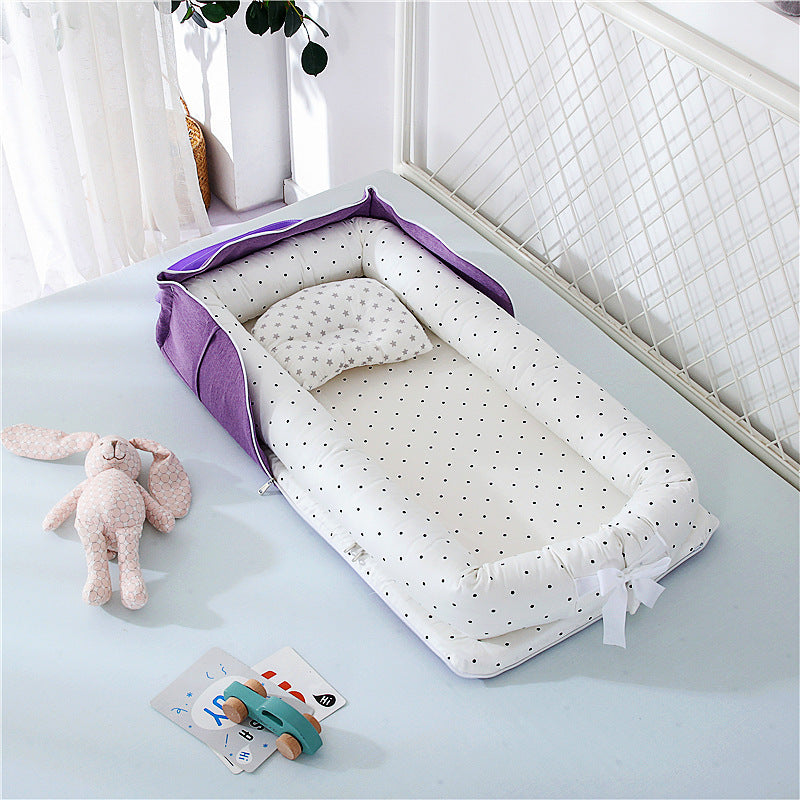 Cotton Portable Foldable Baby Bed Black white dot
