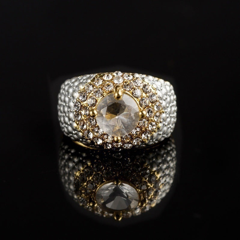 Gold-plated Square European And American Gemstone Ring Yellow