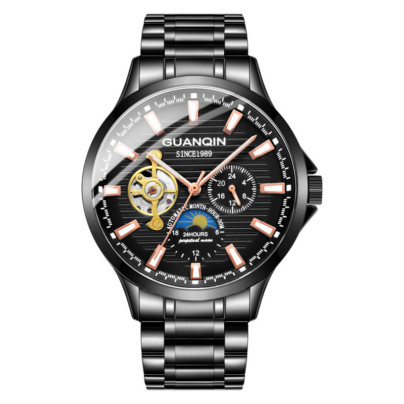 Guanqin Men's Watch Mechanical Watch Black and black