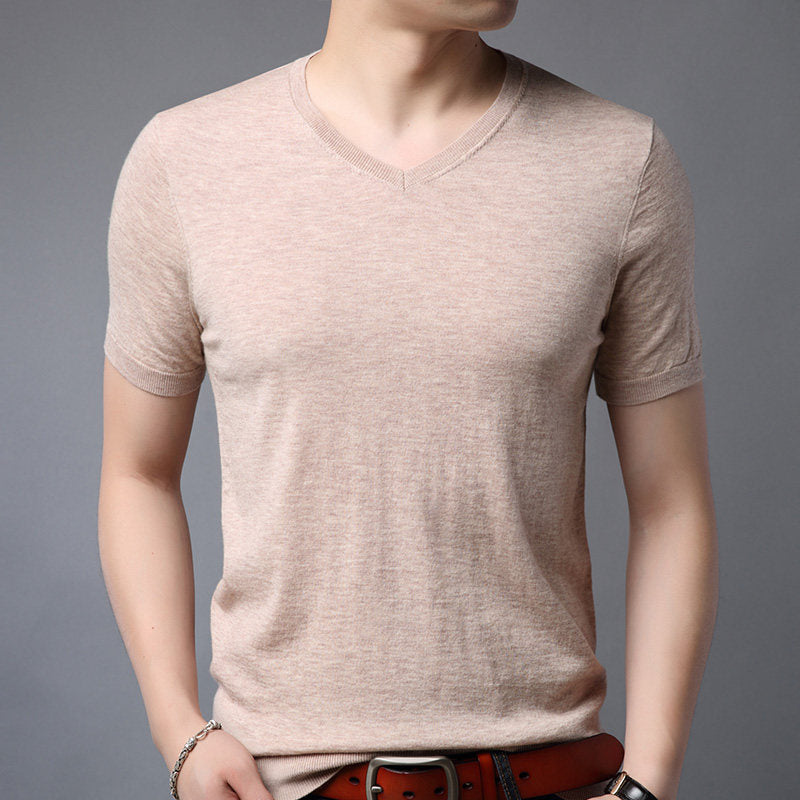 Wool Spring Short-sleeved T-shirt Men Khaki