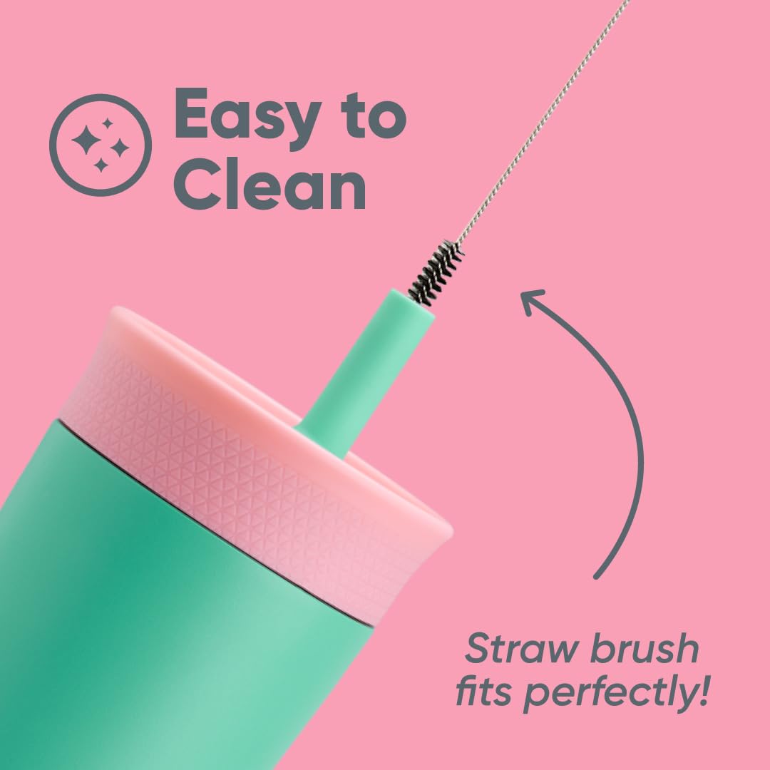 Owala Kids Insulation Stainless Steel Tumbler with Spill Resistant Flexible Straw, Easy to Clean, Kids Water Bottle, Great for Travel, Dishwasher Safe, 12 Oz, Pink and Teal (Real Cool Fish)