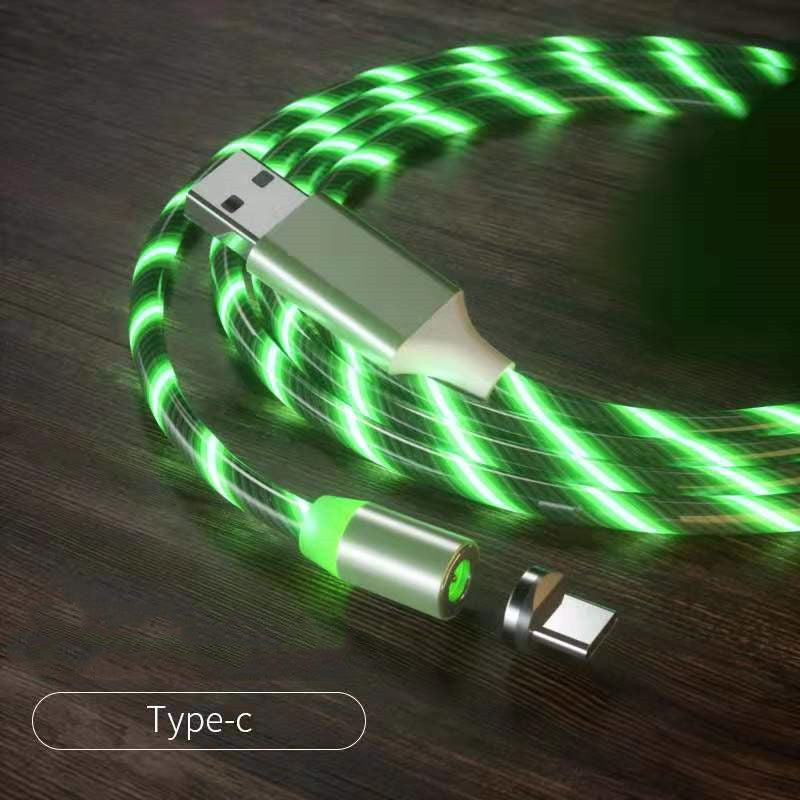 Magnetic Charging Cable Streamer Fast Charging Cable Lighting Micro USB Cable LED Magnet Charger Type-C Cable Green Type c