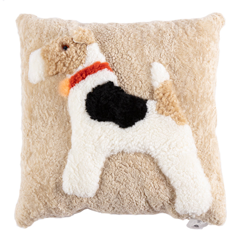 Dog Cartoon Wool Cowhide Pillow A 45x45cm