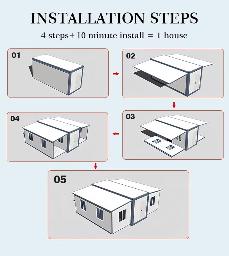Portable Prefabricated Tiny Home for Sale, 19x20FT Prefab Modular Home with 2 Bedrooms, 1 Equipped Full Bathroom & Kitchen, Expandable Container House to Live in for Adults