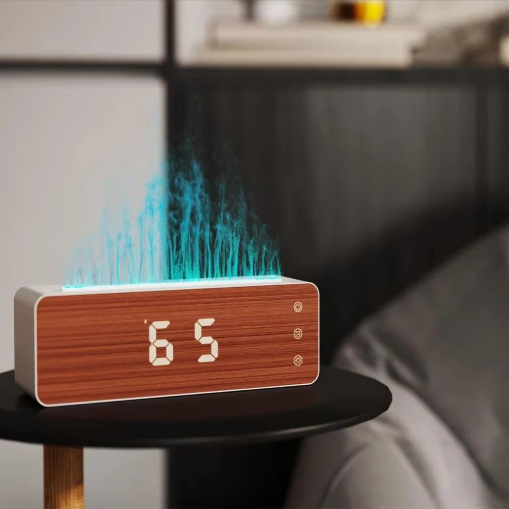 Homefish Flame Humidifier Aromatherapy Machine With Clock Humidity Display Atmosphere Lamp Table Diffuser US