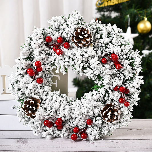 Christmas Artificial Pinecone Red Berries Wreath Front Door Window Decoration Ordinary Snow Style
