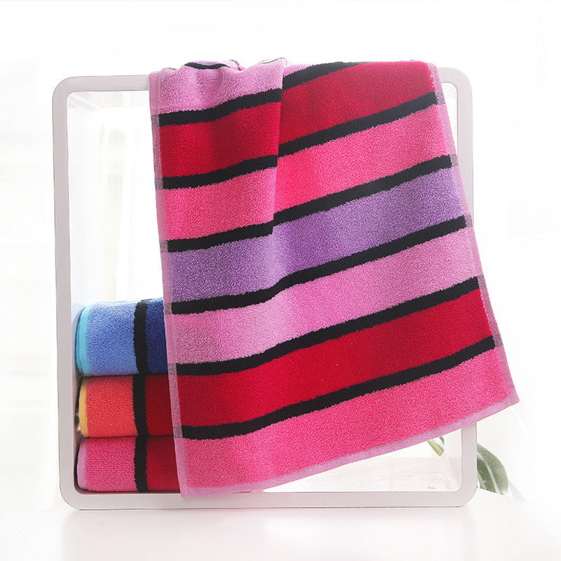 Thickened Color Striped Face Towel Absorbent Soft Cotton Couple Models Red 72x36cm