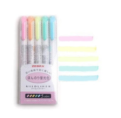 5 Zebra Mildliner Double-Sided Highlighters Fluorescence color set