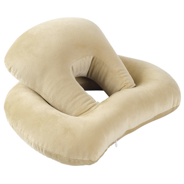U-Shaped Desk Nap Pillow Neck Supporter Seat Cushion Headrest Travel Neck Pillow With Arm Rest Olive green