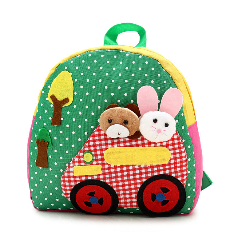 Korean shoulder children's schoolbag kindergarten adorable backpack handmade cartoon baby bag double shoulder bag Green