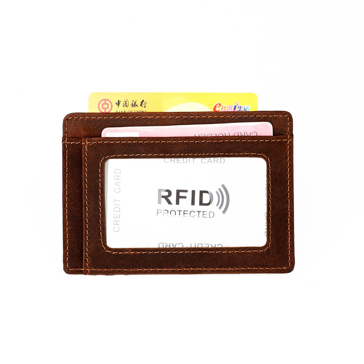 Crazy Horse Leather Card Holder Leather Positioning Tracker Protective Case Brown