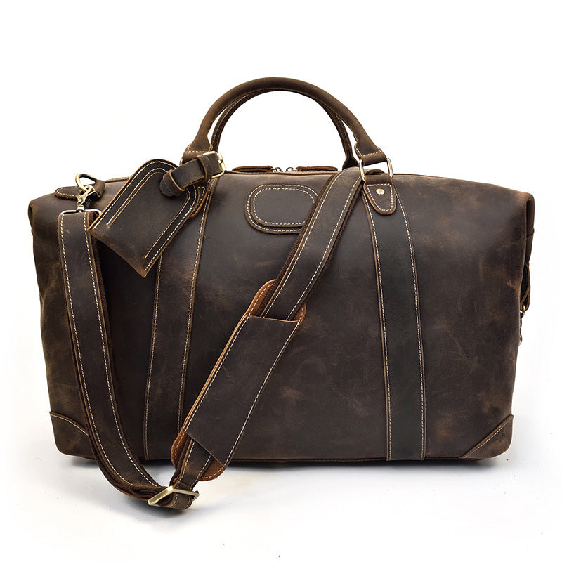 Crazy horse leather large capacity luggage bag Dark brown