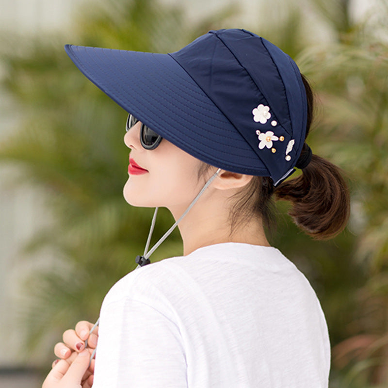 Summer sunshade nail pearl empty top hat Navy Blue