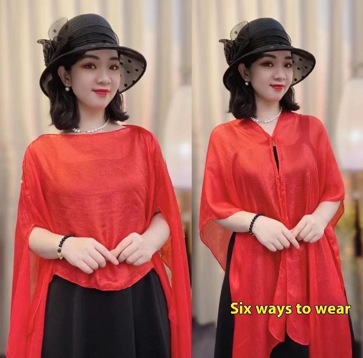 Solid Color Vacation Style Fashionable All-match Sunscreen Pullover Scarf Shawl Red