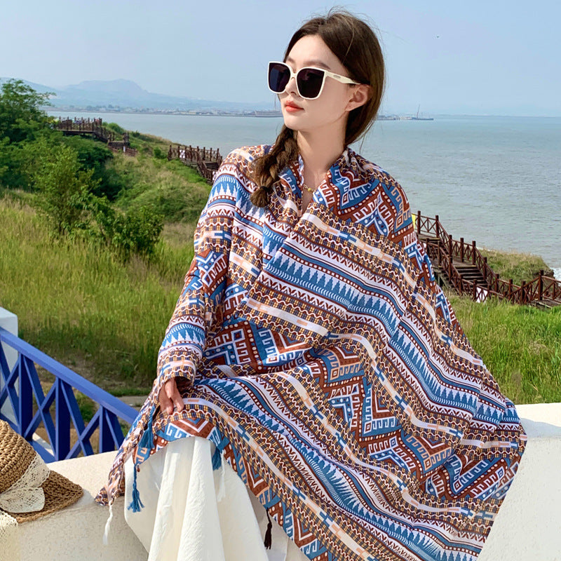 Women's Outer Scarf For Traveling In Western Sichuan Grassland Xinjiang Almond Default