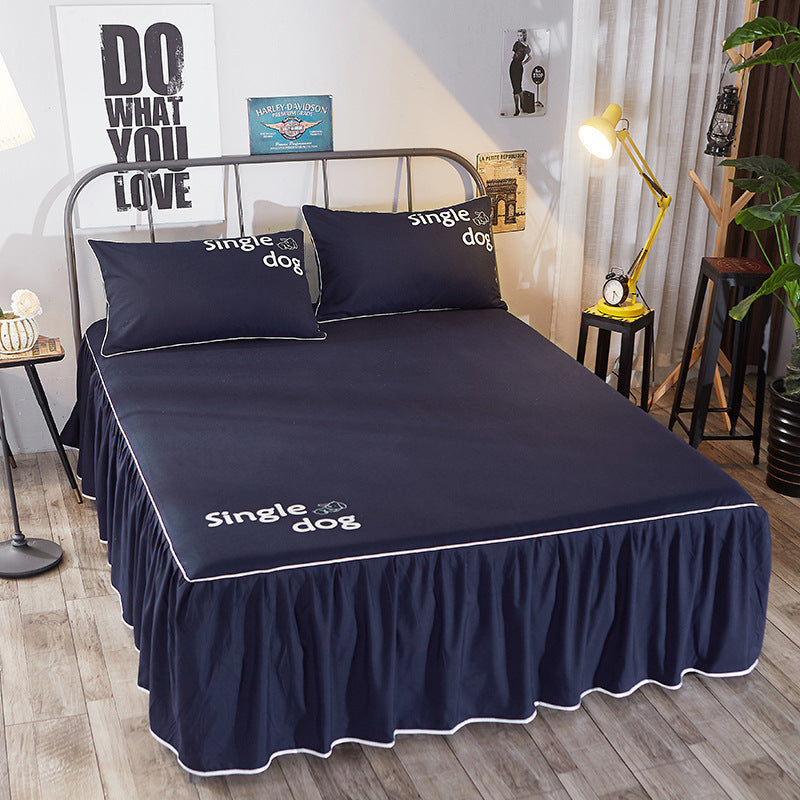 Beauty bed cover brushed bed skirt Navy Blue