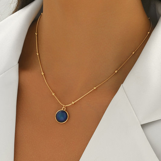 Lxalry 18K Gold-Plated Mood Responsive Necklace Stainless Steel Modern Minimalist Jewelry With Color Shifting Resin Pendant Hypoallergenic Skin Safe Gift For Women Wife Mom Stainless Steel Jewelry