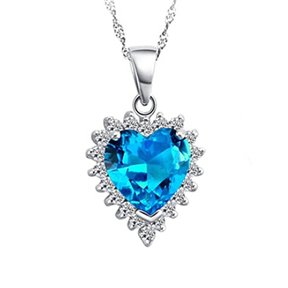 Micro Inlaid Zircon Heart Of The Ocean Necklace Ring Earings Set Pendant Water Wave Chain