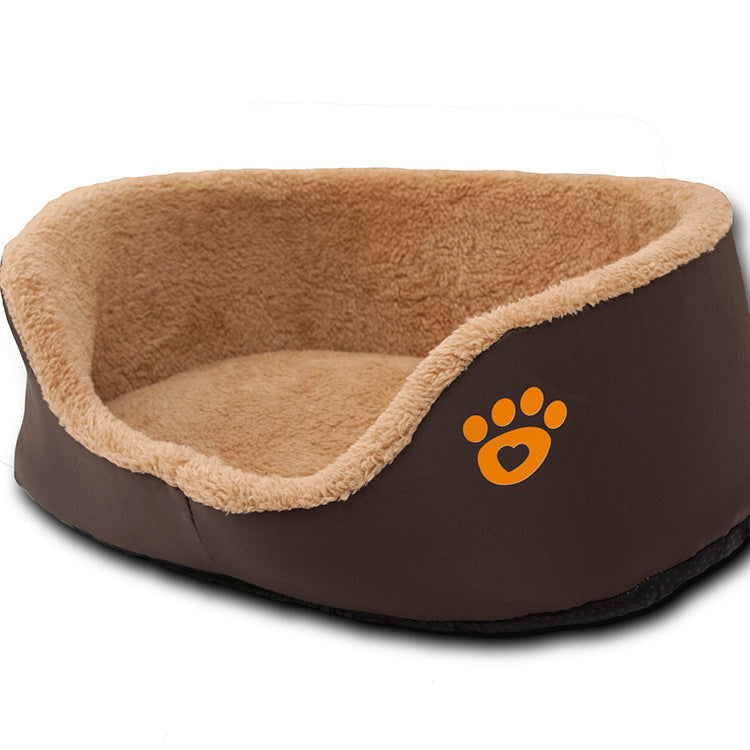 Soft Warm Wool Dog Bed Round Shape Pet Sofa Brown