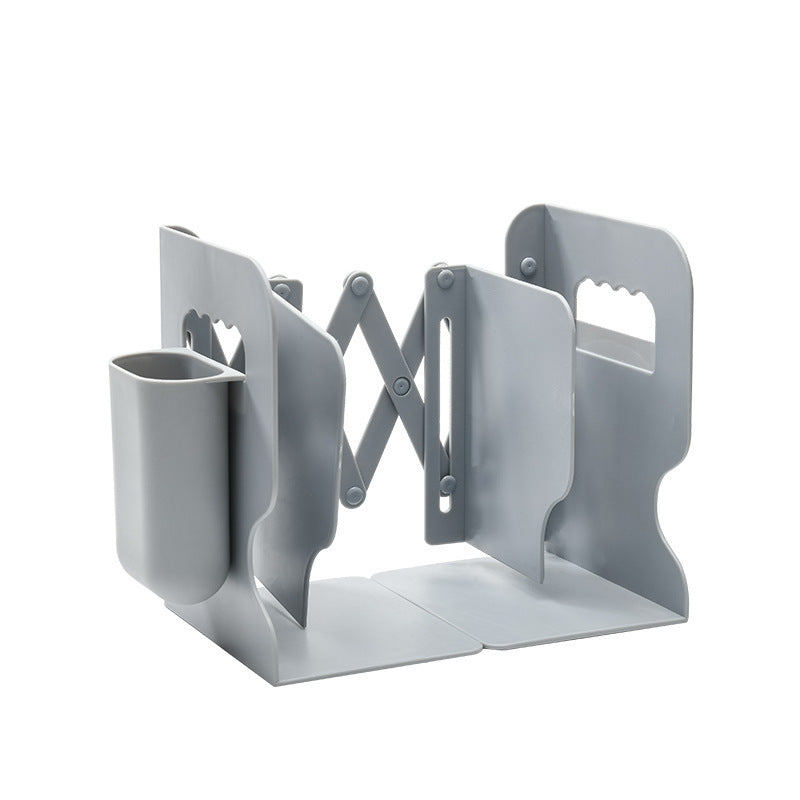 Retractable Bookends For Shelves Book Support Stand Adjustable Bookshelf With Pen Holder Desk Organizer Office Accessories Grey C