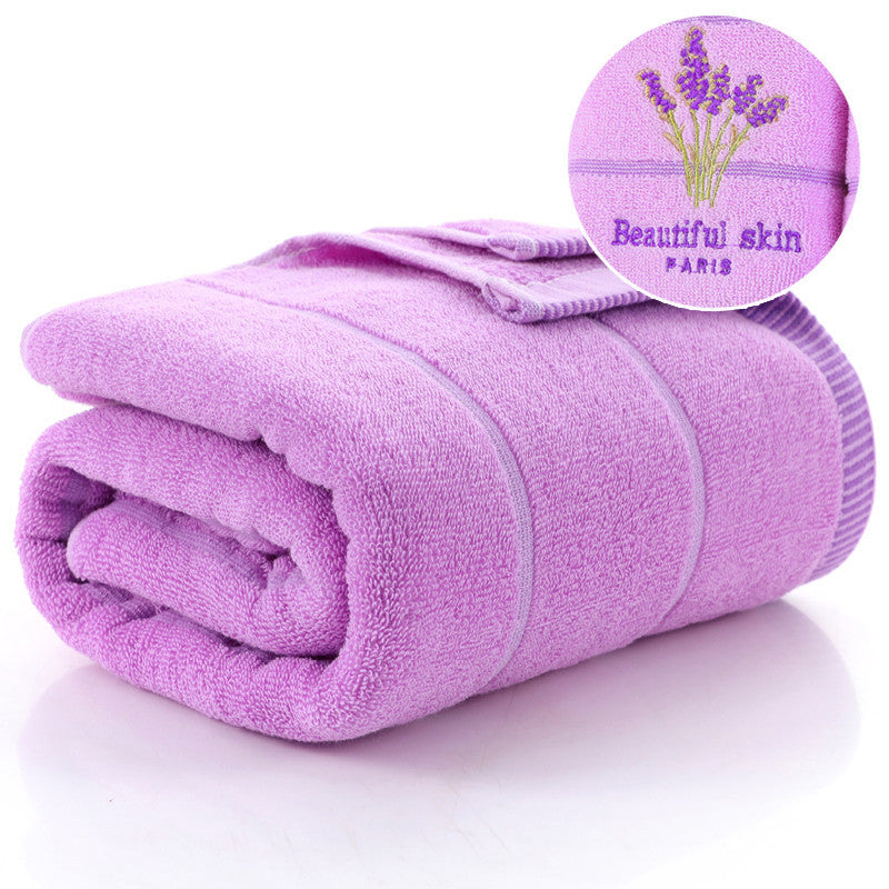 Lavender Soft Absorbent Embroidered Striped Bath Towel Purple