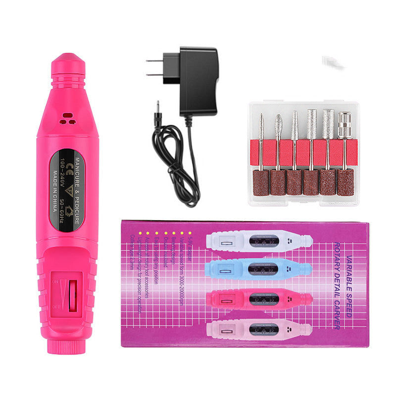 Nail Pen Polisher USB Cable Portable Manicure Sharpener Nail Tools Rose Red US