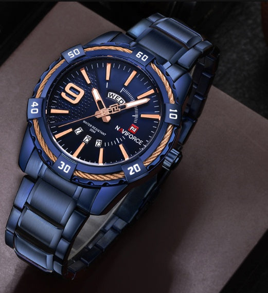 Waterproof quartz watch men's watch Blue gold